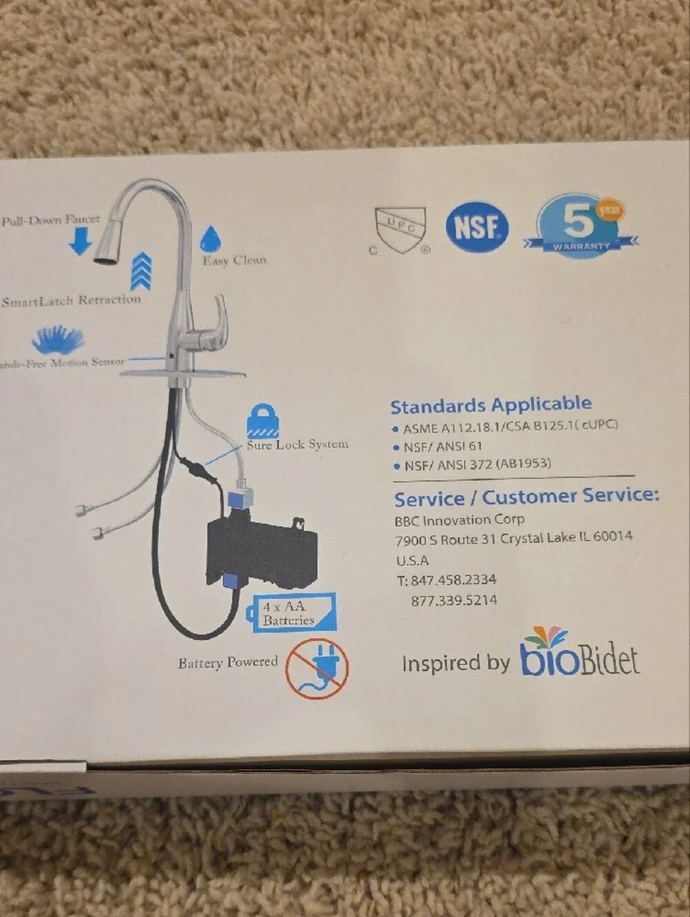 bioBidet Flow Motion Sensor Kitchen Faucet - Brushed Nickel NEW
